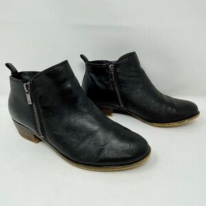 Lucky Brand Basel Black Leather Zip Side Ankle Boots Size 8M